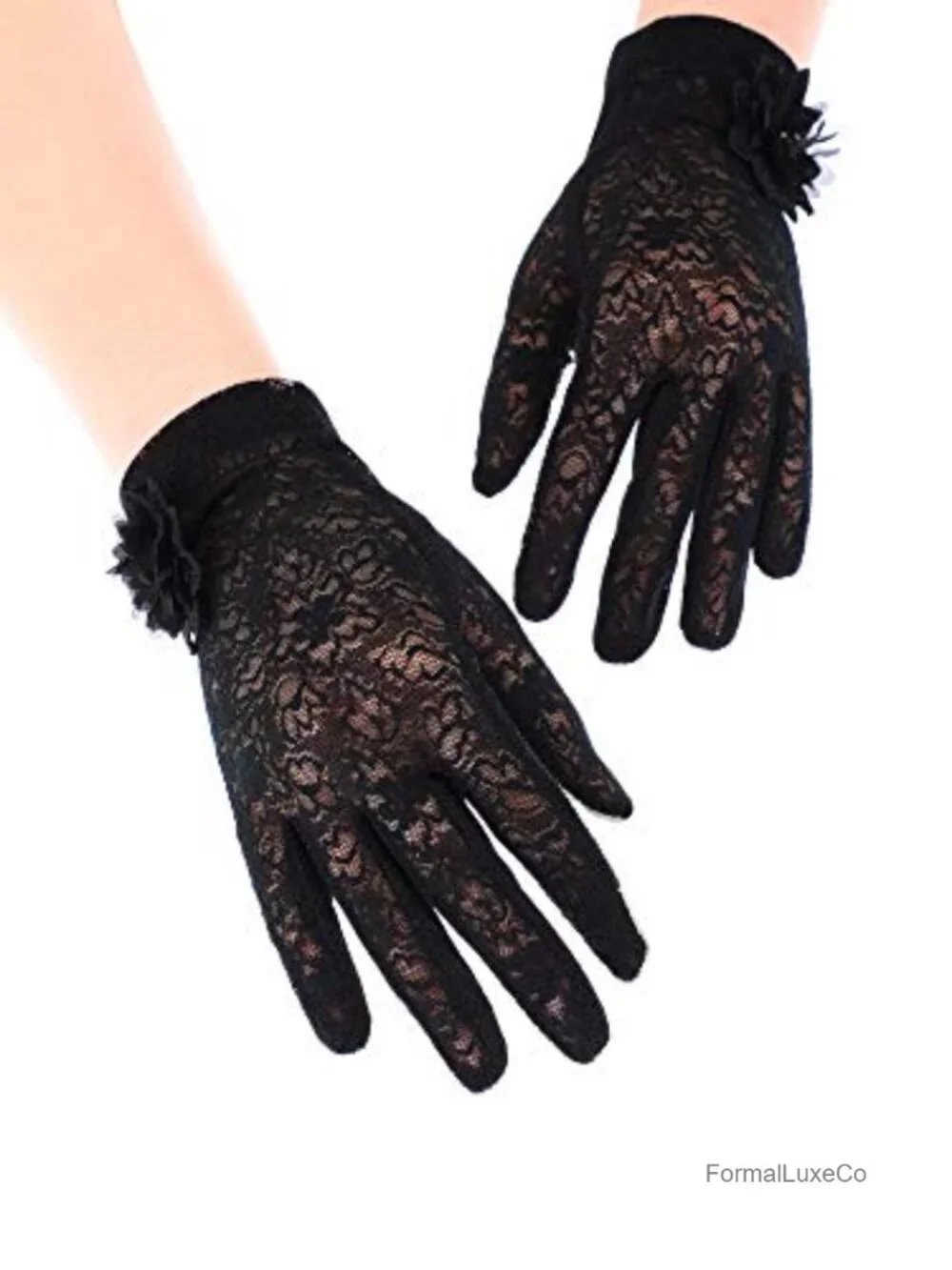 3 Pairs Lace Gloves for Women Short Floral Tea Party Gloves for Wedding